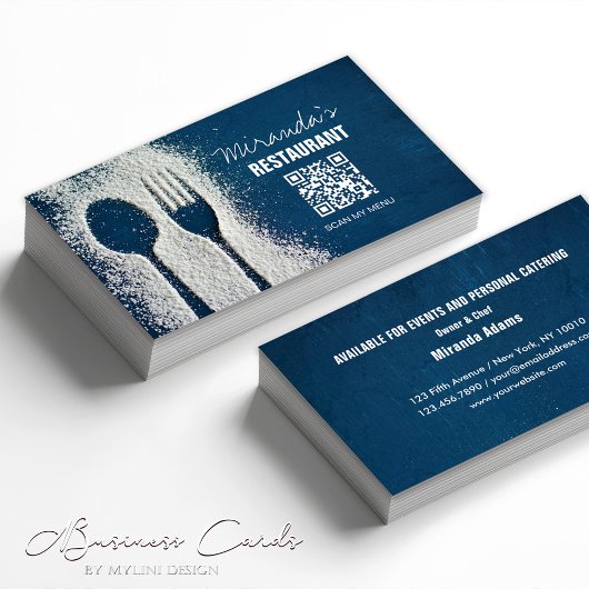 QR-Code, Marineblau, Koch, Catering, Restaurant Visitenkarte