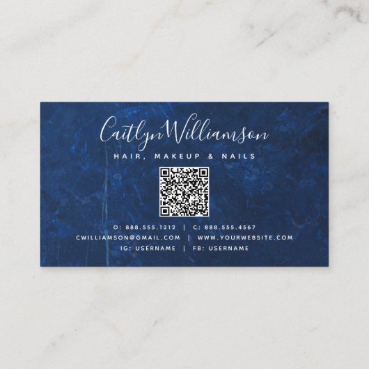 QR Code Marmor Aquarell Silber Türkis Skript Visitenkarte (Rückseite)