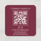 QR Code Maroon White Cupcake Bakery Square Quadratische Visitenkarte (Rückseite)