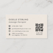 QR Code Massage Therapist Modern Minimalist Visitenkarte (Rückseite)