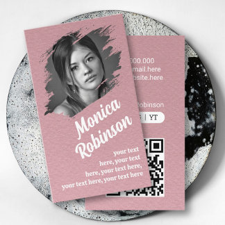 QR-Code matt rosa Rahmen mit individuellem Foto Visitenkarte