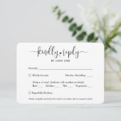 QR Code & Meal Optionen Trendy Modernes Script Fot RSVP Karte (Stehend Vorderseite)