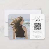 QR Code & Meal Optionen Trendy Modernes Script Fot RSVP Karte (Rückseite)