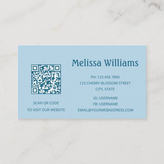 QR-Code Meereswellen-Initialen Visitenkarte (Rückseite)