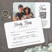 QR-Code & Mehloptionen Retro-Script-Foto Hochzeit RSVP Karte