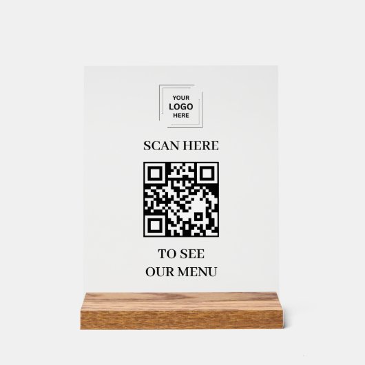 QR-Code-Menü-Acrylschild mit 8x10 Holzblock Acrylschild (Vorderseite)