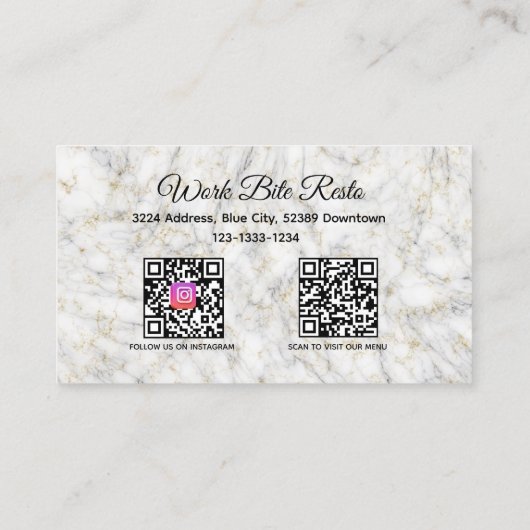 Qr Code Menü im Texture Restaurant aus weißem Marm Rabattkarte (Rückseite)