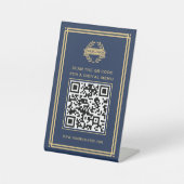 QR-Code-Menü-Logo für berührungslose Classic Navy  Sockelschild (Vorderseite)