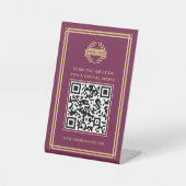 QR-Code-Menü-Logo-kontaktlos klassisches Plum Gold Sockelschild (Vorderseite)