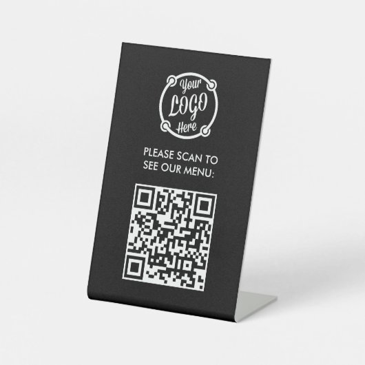 QR-Code-Menü-Logo Unberührbar Modernes Restaurant Sockelschild (Vorderseite)