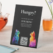 🌈 QR-Code-Menü Purrfectly Yours: Eine Regenbogenl Sockelschild (In Situ)