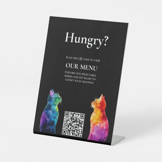 🌈 QR-Code-Menü Purrfectly Yours: Eine Regenbogenl Sockelschild (Vorderseite)