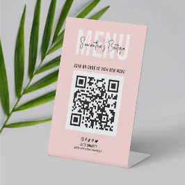 QR-Code-Menü Rosa Business-Logo-kontaktlos Sockelschild