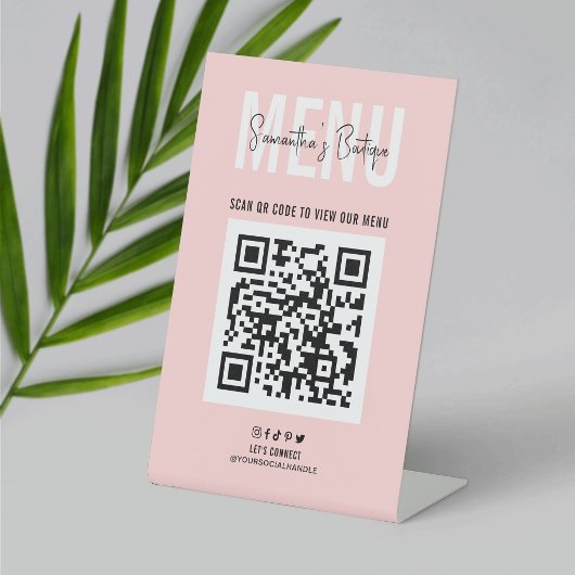 QR-Code-Menü Rosa Business-Logo-kontaktlos Sockelschild