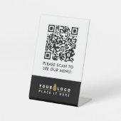 QR-Code-Menü Schwarze Logos kontaktlose moderne Ca Sockelschild (Vorderseite)