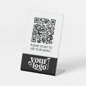 QR Code Menü Schwarze Logos kontaktlose moderne Ca Sockelschild (Vorderseite)