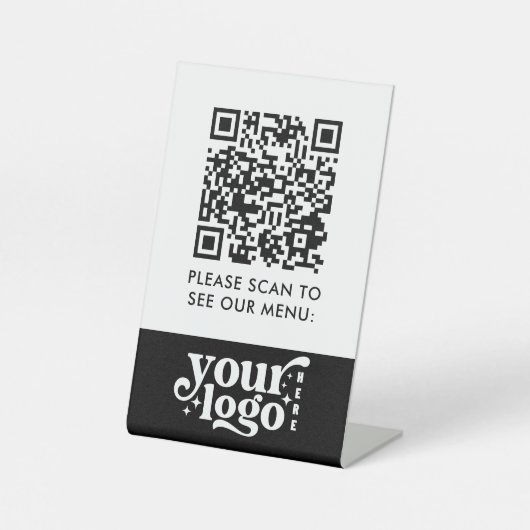 QR Code Menü Schwarze Logos kontaktlose moderne Ca Sockelschild (Vorderseite)