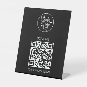 QR Code Menü Schwarzes Logo Modern berührungslos Sockelschild