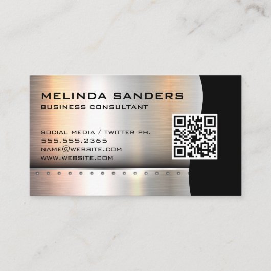 QR-Code / Metallsilberrivets Visitenkarte (Vorderseite)