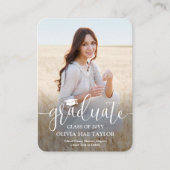 QR Code Mini Abschluss Foto Modernes White Script Begleitkarte (Vorderseite)