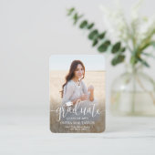 QR Code Mini Abschluss Foto Modernes White Script Begleitkarte (Stehend Vorderseite)