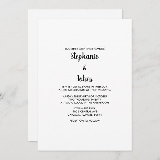 QR Code Minimal Classic Schwarz-weiß 2024 Hochzeit Einladung (Vorne/Hinten)