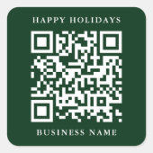 QR Code Minimal Happy Holidays Business Green Quadratischer Aufkleber (Vorderseite)