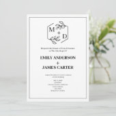 QR-Code Minimales Botanisches Monogramm Hochzeit Einladung (Stehend Vorderseite)