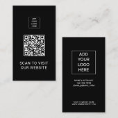 QR Code Minimalist Black Custom Logo Networking Visitenkarte (Vorne/Hinten)