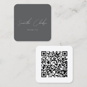 QR-Code Minimalist Dunkelgrau Handschrift-Script Quadratische Visitenkarte