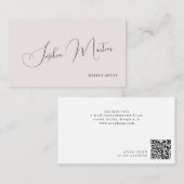 QR code minimalist elegant name script blush Visitenkarte (Vorne/Hinten)