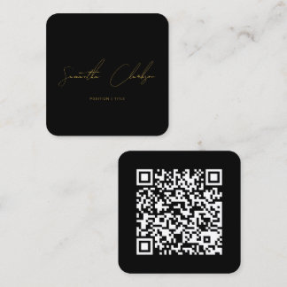 QR-Code Minimalist Schwarz & Gold handgeschriebene Quadratische Visitenkarte