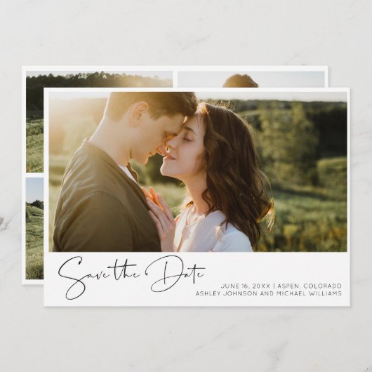 QR-Code Minimalistisch 5 Foto Moderne Verlobung Save The Date (Vorne/Hinten)