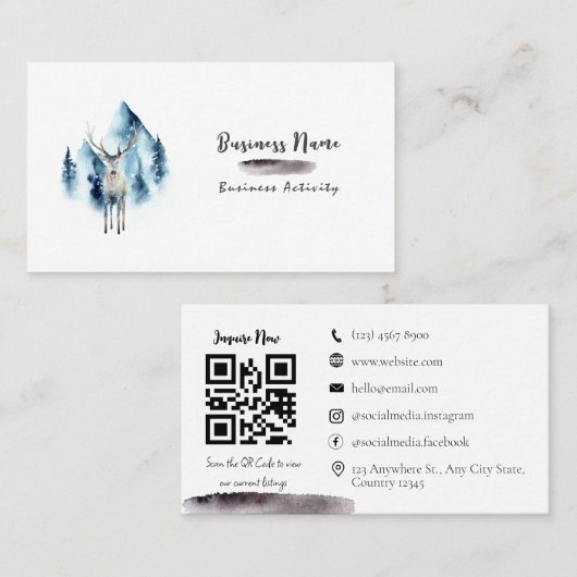 QR-Code minimalistisch Aquarell Black Business Car Visitenkarte (Vorne/Hinten)