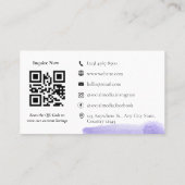QR-Code minimalistisch Aquarell Lilaz Business Car Visitenkarte (Rückseite)