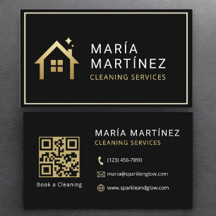 QR Code Minimalistisch Black Gold Clearing Service Visitenkarte