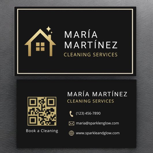 QR Code Minimalistisch Black Gold Clearing Service Visitenkarte