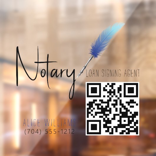 QR Code Minimalistisch Blue & White Notar Fensteraufkleber (Blatt 2)