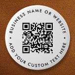 QR-Code Minimalistisch Clean Simple White Round Button<br><div class="desc">Eine einfache,  kundenspezifische,  weiße QR Code Round-Button-Button-Vorlage in einem modernen minimalistischen Stil,  die einfach mit Ihrem QR-Code,  Ihrem Firmennamen oder Ihrer Website und dem benutzerdefinierten Text aktualisiert werden kann...  #QRcode #button #business.</div>
