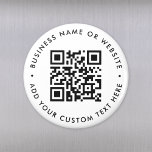 QR-Code Minimalistisch Clean Simple White Round Magnet<br><div class="desc">Eine einfache,  kundenspezifische,  weiße QR-Code-Magnetvorlage in modernem minimalistischem Stil,  die einfach mit QR-Code,  Firmenname oder Website und benutzerdefiniertem Text aktualisiert werden kann...  #QRcode #magnet #business.</div>