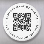 QR-Code Minimalistisch Clean Simple White Round Magnet<br><div class="desc">Eine einfache,  kundenspezifische,  weiße QR-Code-Magnetvorlage in modernem minimalistischem Stil,  die einfach mit QR-Code,  Firmenname oder Website und benutzerdefiniertem Text aktualisiert werden kann...  #QRcode #magnet #business.</div>