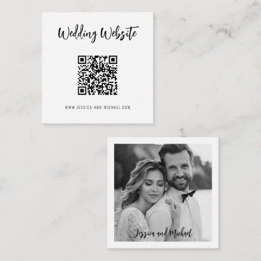 💍 QR-Code Minimalistisch Elegante Hochzeitswebsit Begleitkarte (Vorne/Hinten)