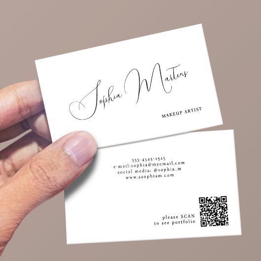 QR-Code minimalistisch, elegantes Namensskript Visitenkarte