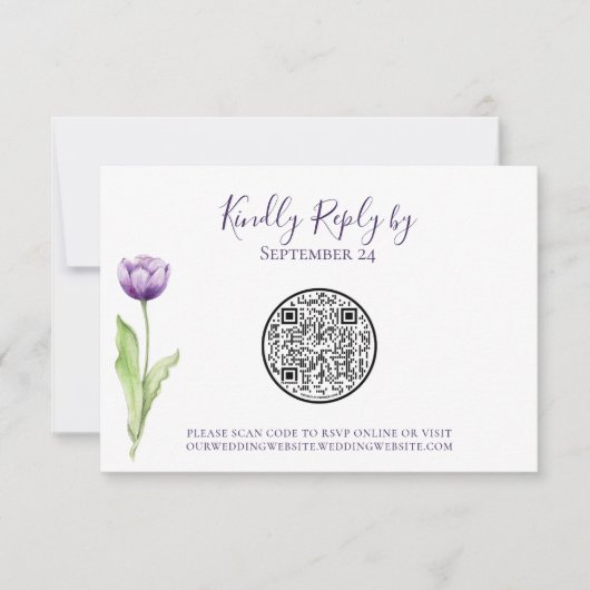 QR-Code Minimalistisch Lila Tulip-Hochzeit RSVP Karte (Vorderseite)