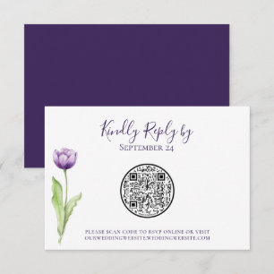 QR-Code Minimalistisch Lila Tulip-Hochzeit RSVP Karte