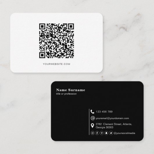 QR-Code, Minimalistisch, modern, einfach, schwarz  Visitenkarte (Vorne/Hinten)