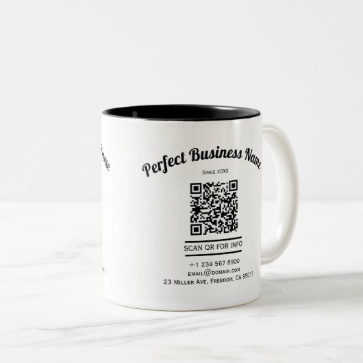 QR-Code Minimalistisch Schwarz und Weiß einfach kl Zweifarbige Tasse (VorderseiteRechts)