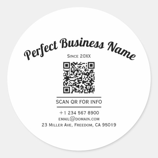 QR-Code Minimalistisch Schwarz-Weiß, einfach klar Runder Aufkleber (Vorderseite)