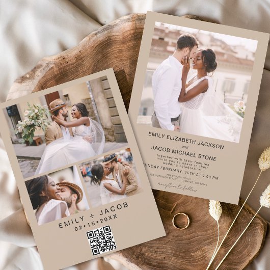QR-Code Minimalistisch Terracotta Wedding Foto Einladung