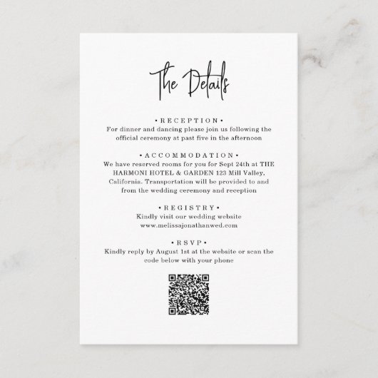 QR-Code Minimalistische handgeschriebene Hochzeitd Begleitkarte (Vorderseite)